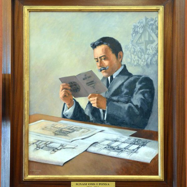 Manresa.- Ajuntament - Sala dels Plens amb pintures dels manresans il·lustres - Retrat d'Ignasi Oms i Ponsa 1863/1914 (7/2014)
