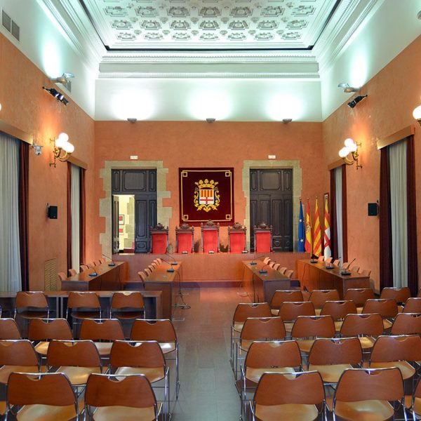 Manresa.- Ajuntament - Sala dels Plens amb pintures dels manresans il·lustres (7/2014)
