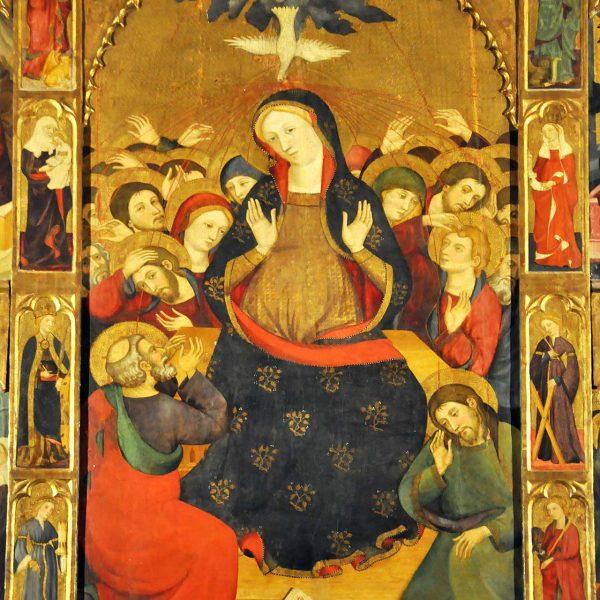 Manresa.- Basílica gòtica de Santa Maria - Detall del retaule de l'Esperit Sant de Pere Serra (1394) (12/2013)