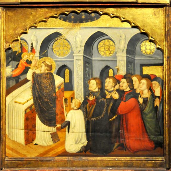 Manresa.- Basílica gòtica de Santa Maria - Detall del retaule de l'Esperit Sant de Pere Serra (1394) (12/2013)