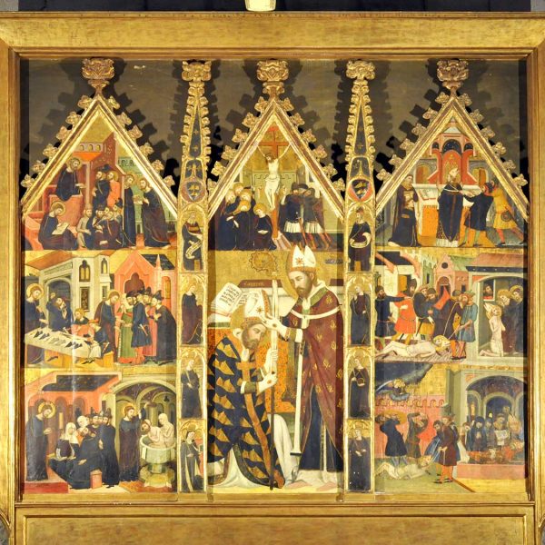 Manresa.- Basílica gòtica de Santa Maria - Detall del retaule de Sant Marc i Sant Anià d'Arnau Bassa (12/2013)