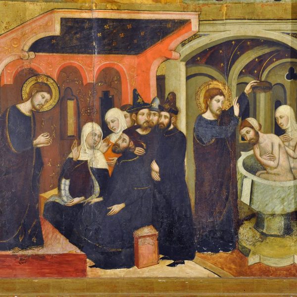 Manresa.- Basílica gòtica de Santa Maria - Detall del retaule de Sant Marc i Sant Anià d'Arnau Bassa (12/2013)