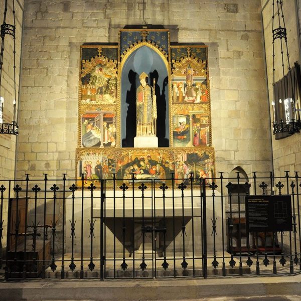 Manresa.- Basílica gòtica de Santa Maria - Retaule de Sant Miquel i Sant Nicolau de Jaume Cabrera (12/2013)