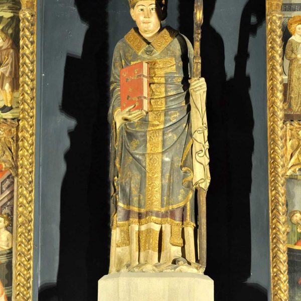 Manresa.- Basílica gòtica de Santa Maria - Detall del retaule de Sant Miquel i Sant Nicolau de Jaume Cabrera (12/2013)