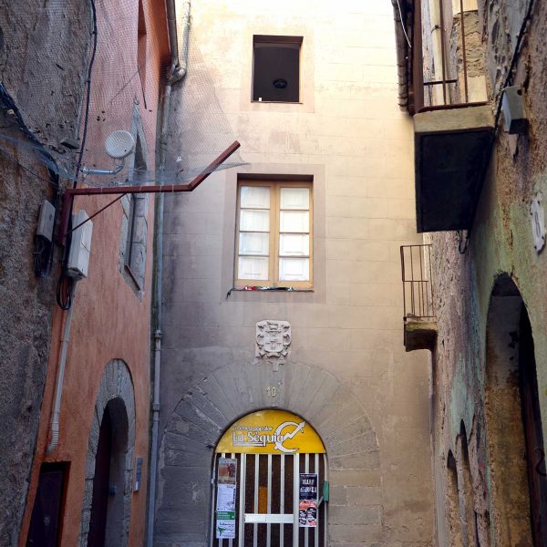 Manresa.- Casa renaixentista dels Comtes de Fonollar i residència dels Amigant - Portalada amb l'escut dels Amigant (7/2014)