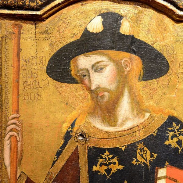 Barcelona.- Església gòtica de la Concepció, S. XV - Detall del retaule de Sant Jaume de Jaume Ferrer i Arnau Bassa (MDB) (10/2016)