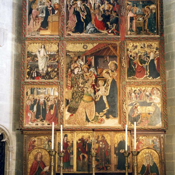 Barcelona.- Capella gòtica de Santa Àgata, del 1302. El retaule de la Epifania o del Conestable es del S. XV de Jaume Huguet (4/2005)