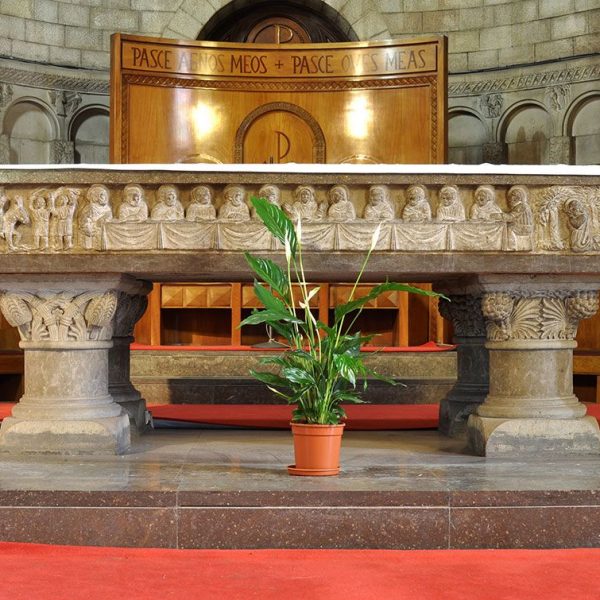 Barcelona.- Església Sant Pere de les Puel·les. Frontal de la taula de l'altar amb els dotze apòstols i escenes del nou testament 9/2013)