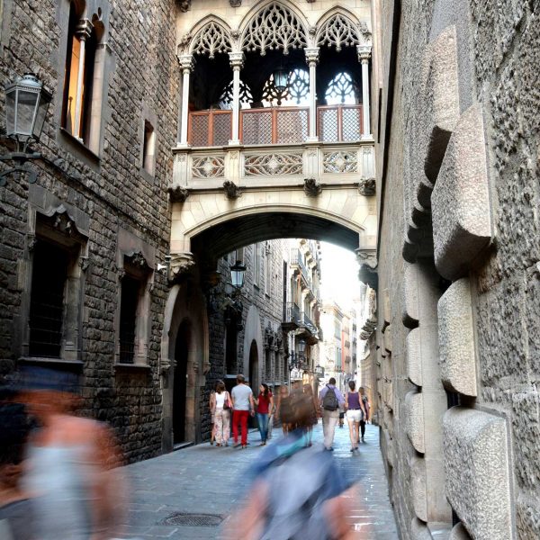 Barcelona.- Pont neogòtic al carrer del Bisbe entre els Palaus de la Generalitat i dels Canonges de Joan Rubió i Bellber de l'any 1928 (9/2014)