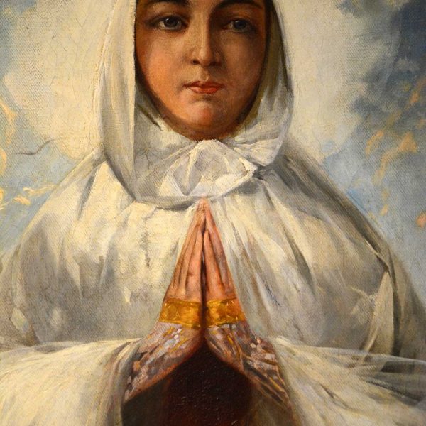 Barcelona.- Seminari Conciliar. Detall de la pintura de la Puríssima d'Alexandre Riquer Anglada (1877) (MDBarcelona) (4/2019)