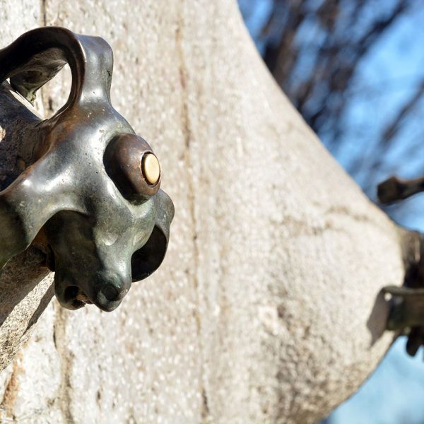 Barcelona.- Monument al Dr. Robert – Brocs de la font amb uns característics polsadors (2/2015)