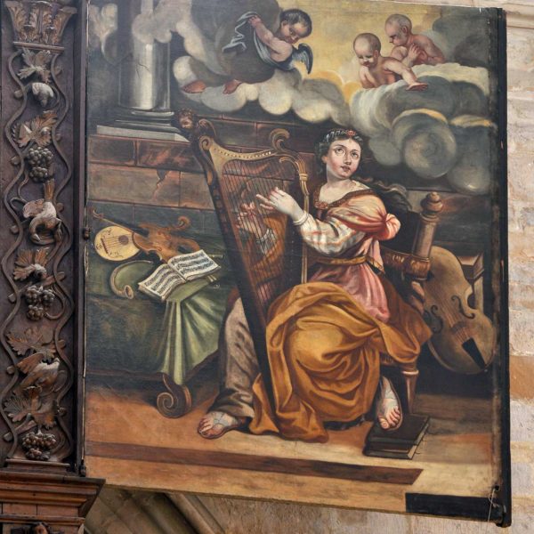 Montblanc.- Església gòtica de Santa Maria S. XV. Portes de l’Orgue barroc del 1607 que es un dels més representatius de l’escola catalana (3/2014)