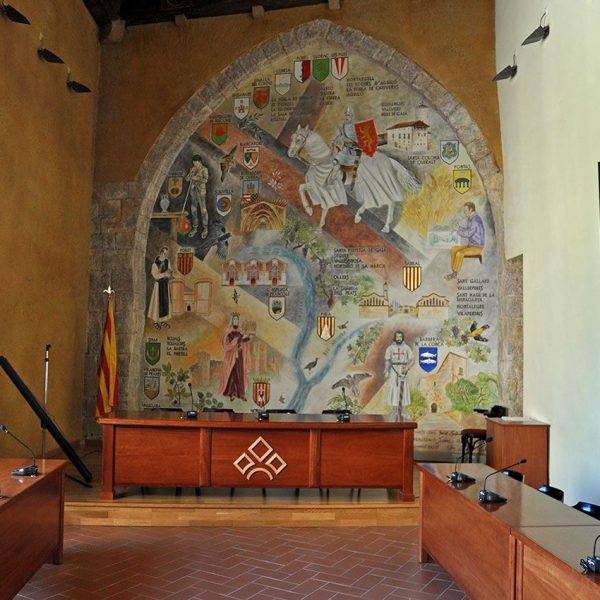 Montblanc.- Palau Alenyà d’estil gòtic, S. XIV – Vista de la sala d’actes del Consell Comarcal del primer pis (3/2014)