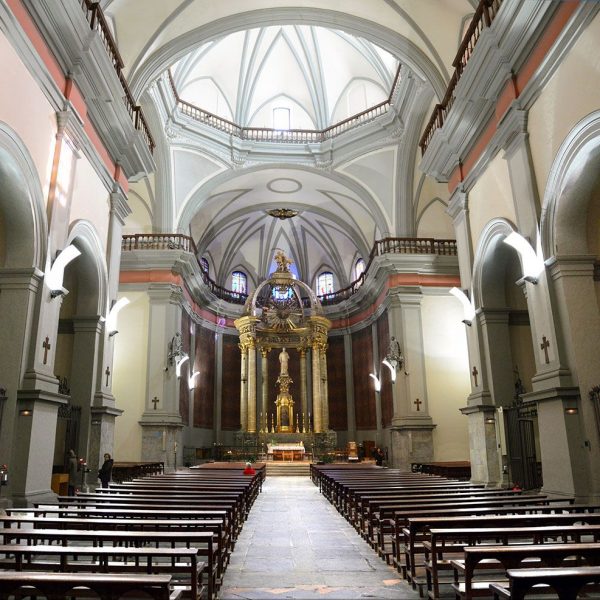 Olot.- Església neoclàssica de Sant Esteve, S. XVIII. Vista general de l'interior d'una sola nau amb planta de creu llatina (12/2016)
