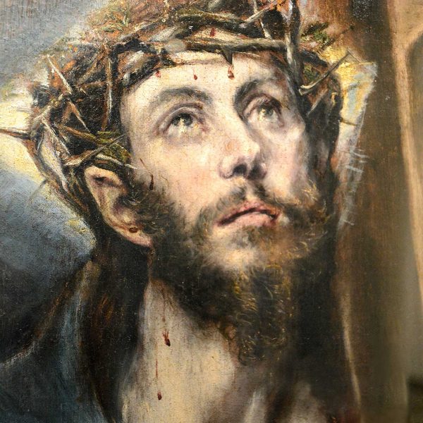 Olot.- Església neoclàssica de Sant Esteve, S. XVIII. Museu parroquial - Detall del Crist abraçat a la creu (El Greco) (12/2016)