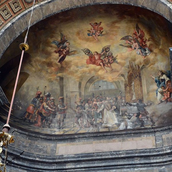 Girona.- Església gòtica de Sant Feliu, S. XIV. Capella de Sant Narcís del S. XVIII decorat amb pintures murals de Manuel Tramulles (6/2018)