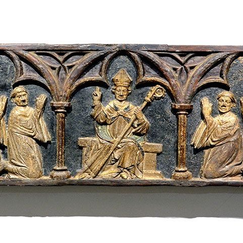 Girona.- Església gòtica de Sant Feliu, S. XIV. Tapa del sepulcre de Sant Narcís, S. XIV (Museu d’Artde Girona) (1/2017)