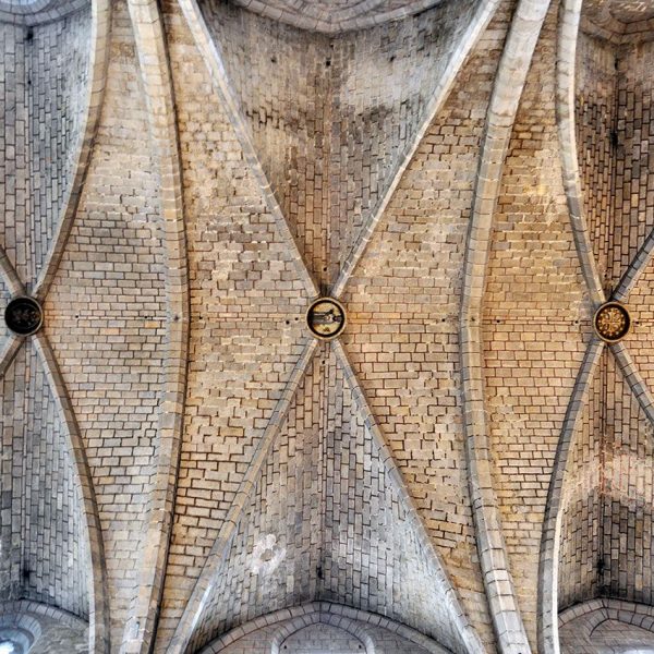 Girona.- Església del Convent de Sant Domènec, d’estil gòtic/barroc del 1339 - Coberta de la nau construïda amb voltes de creueria i llunetes (12/2013)