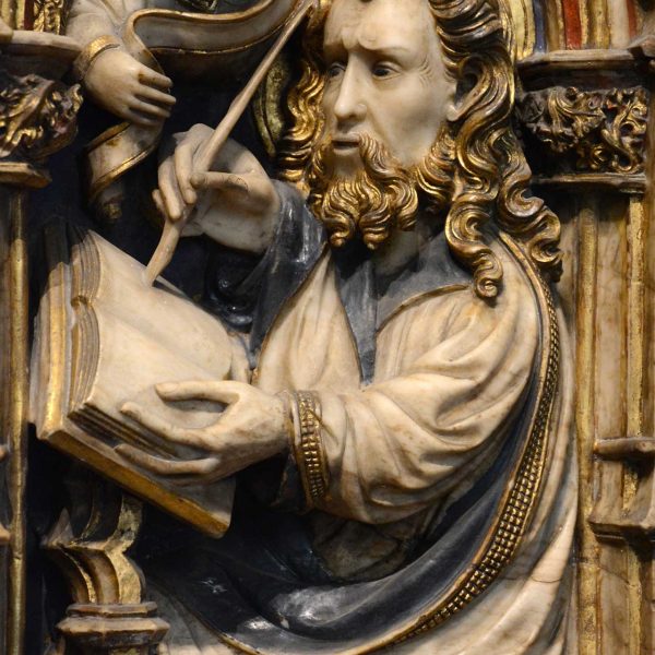 Vic.- Catedral de Sant Pere, S. XVIII/XIX. Antic retaule d'alabastre de l'altar major de Pere Oller del 1428 dedicat a la Mare de Déu i S. Pere (7/2018)