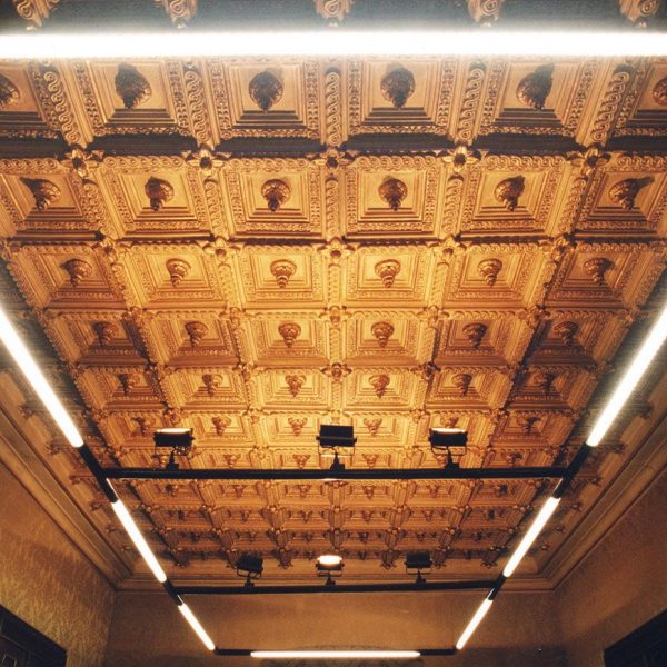 Vic.- Casa Masferrer, S. XIX/XX d'estil modernista. Interior d'una estança amb el sostre enteixinat (8/2000)