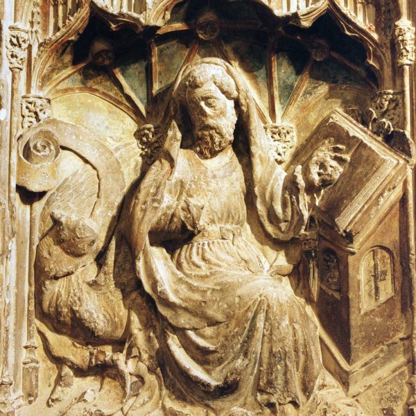 Lleida.- Seu Vella, S. XII a XV. Sant Marc del relleu de la trona, obra de Jordi Safont, S. XV (Antic Museu Episcopal de l'església de Sant Martí) (5/2000)