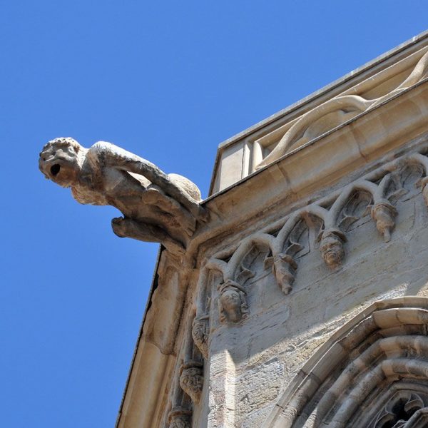 Lleida.- Església de Sant Llorenç, S. XII d'estils romànic i gòtic. Gàrgola del campanar gòtic del S. XV (7/2011)
