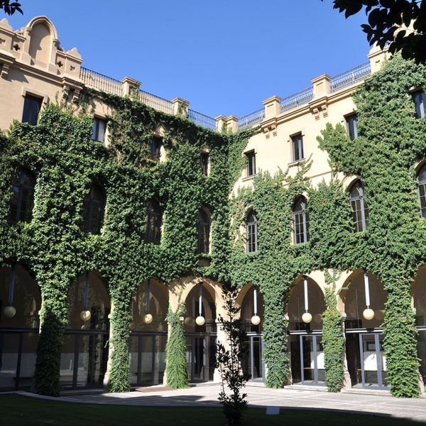 Lleida.- Universitat que ocupa el Seminari Vell. Segon dels quatre claustres que té l'edifici amb galeria d'arc apuntat i finestres diferenciades per plantes (7/2011)