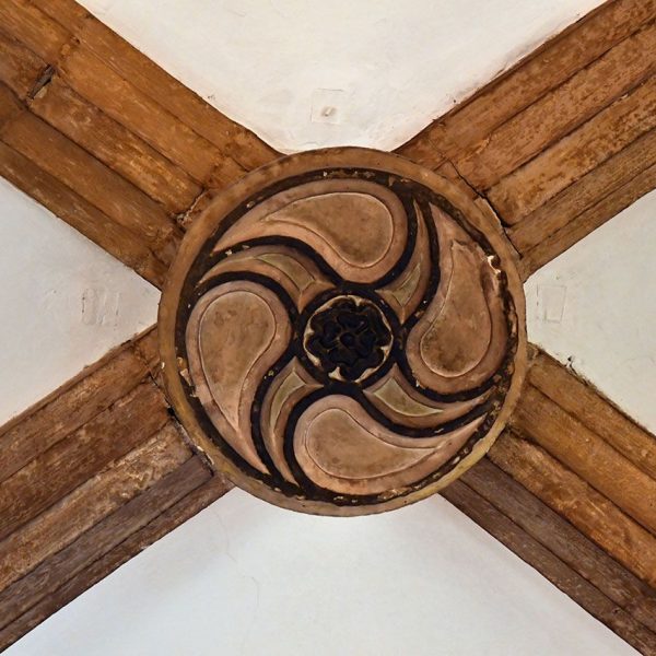 Lleida.- Hospital gòtic de Santa Maria, S. XV/XVI. Una de les claus de volta de la sala gòtica (9/2020)