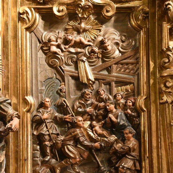 Lleida.- Hospital gòtic de Santa Maria, S. XV/XVI. Taula del retaule barroc de Francesc Escarpenter del 1738 (9/2020)