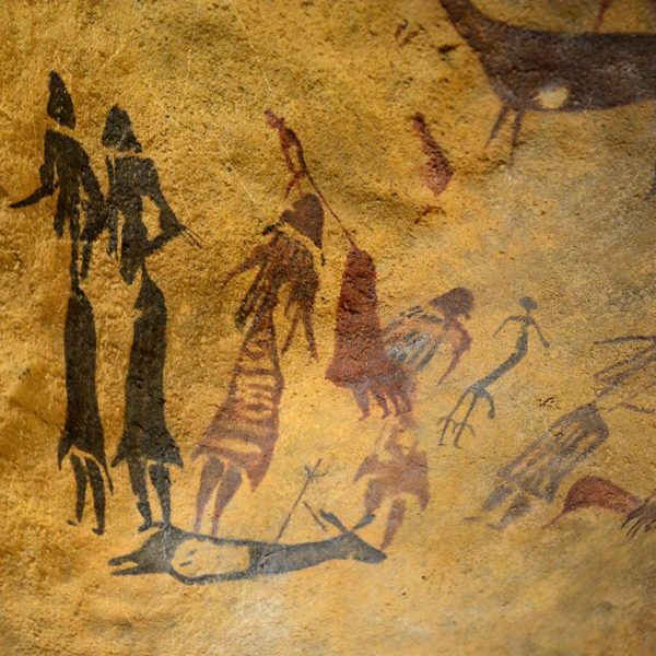 Lleida.- Museu de Lleida. Reproducció de pintures rupestres de El Cogul datades del 10.000 a 6.500 anys aC. (9/2018)