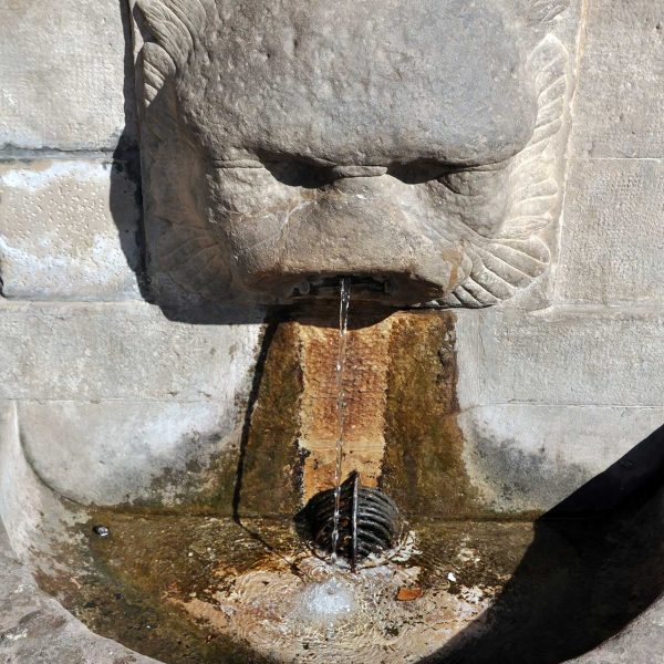 Lleida.- Font de les Piques, barroca/classicista del S. XVIII. Brollador en forma de lleó (7/2011)