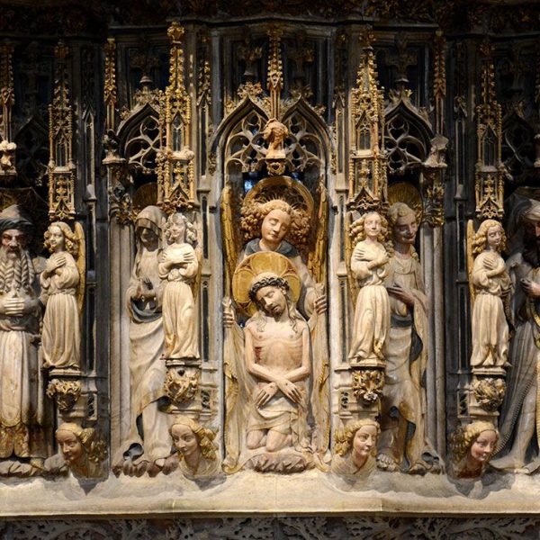 Tarragona.- Catedral de Santa Maria S. XII/XIV. Predel·la del retaule del S. XV que mostra entre altres sis escenes de la vida de Sta. Tecla (12/2017)