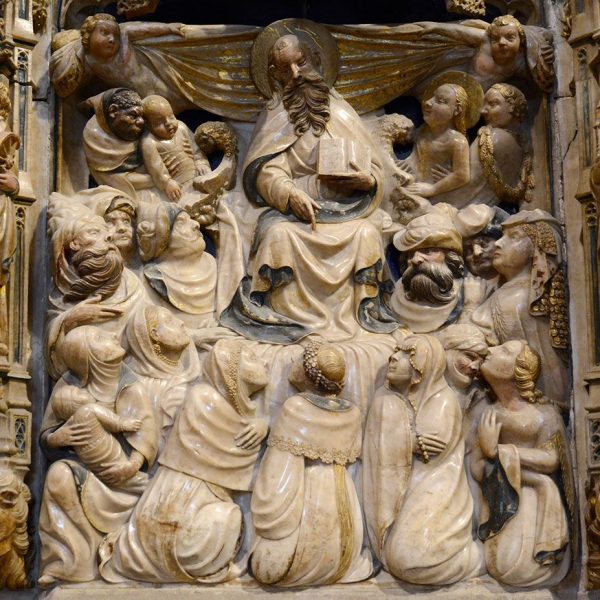 Tarragona.- Catedral de Santa Maria S. XII/XIV. Predel·la del retaule del S. XV que mostra la predicació de Sant Pau (12/2017)