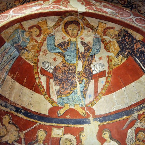 Terrassa.- Església romànica de Santa Maria, S. XII – Absidiola del transsepte amb pintures murals de l’any 1180 sobre el martiri de Sant Tomàs Becket (10/2012)
