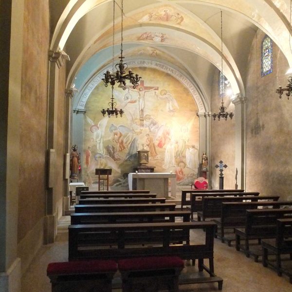 Terrassa.-Església romànica de Sant Pere – Capella del Santíssim del 1880 de Joaquim Salas i Anglada amb pintures murals de Ricard Marlet del 1948 (10/2012)