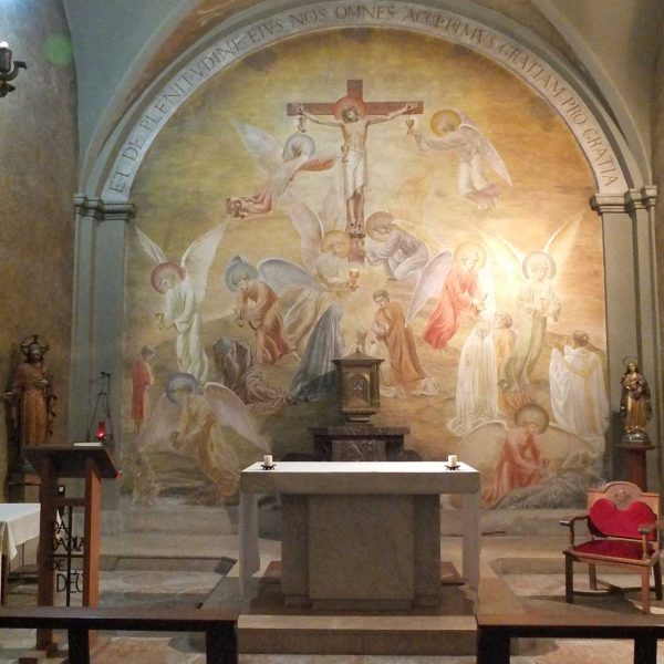 Terrassa.-Església romànica de Sant Pere – Capella del Santíssim del 1880 de Joaquim Salas i Anglada amb pintures murals de Ricard Marlet del 1948 (10/2012)