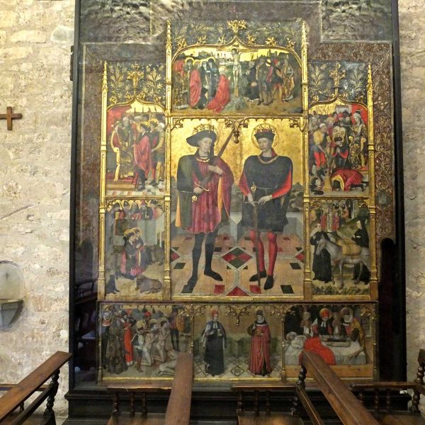 Terrassa.- Església romànica de Sant Pere – Retaule dels Sants Abdó i Senén, S, XIV de Jaume Huguet exposat actualment a l’església de Sta. Maria (10/2012)