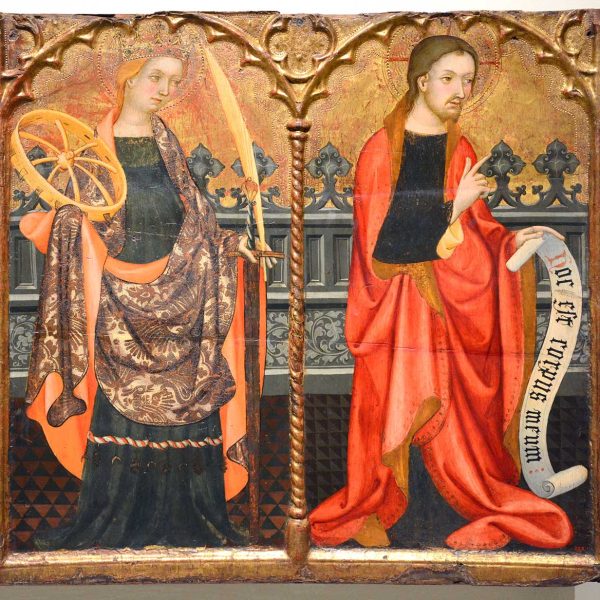 Terrassa.- Retaule de Santa Caterina d’Alexandria i Jesucrist de Lluis Borrassà, S. XV possiblement originària d’alguna de les esglésies de Sant Pere (MNAC) (10/2017)