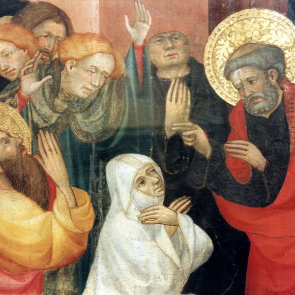 Terrassa.- Seu d’Egara –Detall d'un quadre el retaule de l’altar Major de l’església de Sant Pere de Lluís Borrassà de l’any 1411 (10/2012)