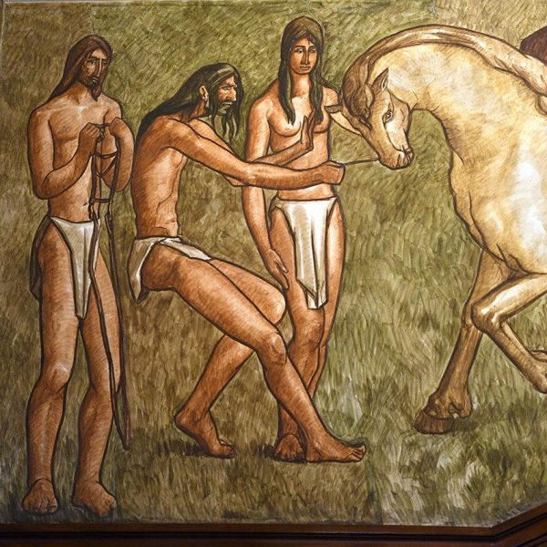 Lleida.- Diputació de Lleida, edifici del S. XVIII organitzat al voltant d’un pati central decorat amb pintures murals al fresc de Josep Minguel i Cardenyes (5/2021)