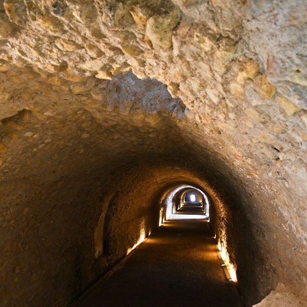 Tarragona.- Circ romà – Volta sota el carrer Enrajolat de 93 Mts. de longitud. En el mur meridional si obren sis espais en bateria de planta rectangular (3/2022)