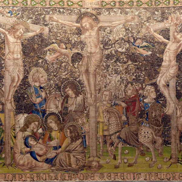 Manresa.- Basílica de Santa Maria - Frontal florentí de la Passió del S. XIV – Escena central on hi ha representat el Calvari (1/2024)