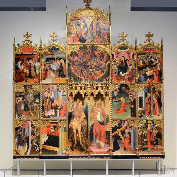 La Seu d’Urgell.- Església de S. Miquel – Retaule gòtic del S. XV dedicat a Sant Miquel i Sant Pere pintat per Bernat Despuig i Jaume Cirera (MNAC) (10/2017)