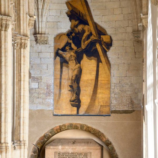 Vic.- Catedral de Sant Pere del 1803 – Sarcòfag de Josep Maria al claustre. Estretament vinculat a la catedral per les seves pintures, foren considerades la seva obra magna (1/2026)