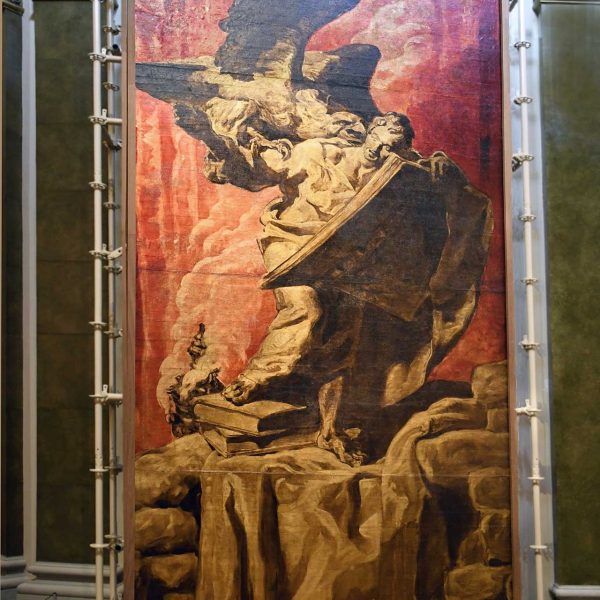 Vic.- Catedral de Sant Pere de l’any 1803 – Deambulatori on s’exposen quatre teles del 1926 salvades de la guerra representant als quatre Evangelistes – Sant Joan Evangelista (1/2026)