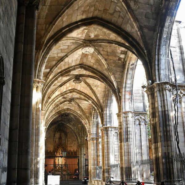 Barcelona.- Catedral de la Santa Creu i Santa Eulàlia – Claustre de quatre galeries cobertes amb voltes ogivals envoltat de capelles i grans finestrals gòtics acabat l’any 1448 (2/2026)