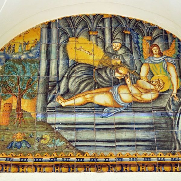 Terrassa.- Claustre del convent de S. Francesc, S. XVII – Plafons dedicats a la vida del Sant atribuïts a Llorenç Passoles - Mort de Sant Francesc (11/2012)
