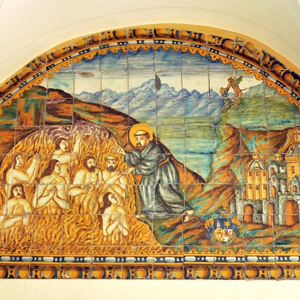 Terrassa.- Claustre del convent de S. Francesc, S. XVII – Plafons dedicats a la vida del Sant atribuïts a Llorenç Passoles - Sant Francesc reconforta les ànimes del purgatori (11/2012)