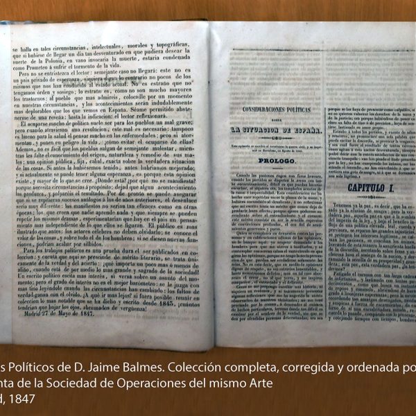 Vic.- Casa Bojons, S. XVIII – Museu Balmes – Col·lecció completa dels escrits polítics corregida i ordenada per l’autor. Madrid 1847 (7/2026)