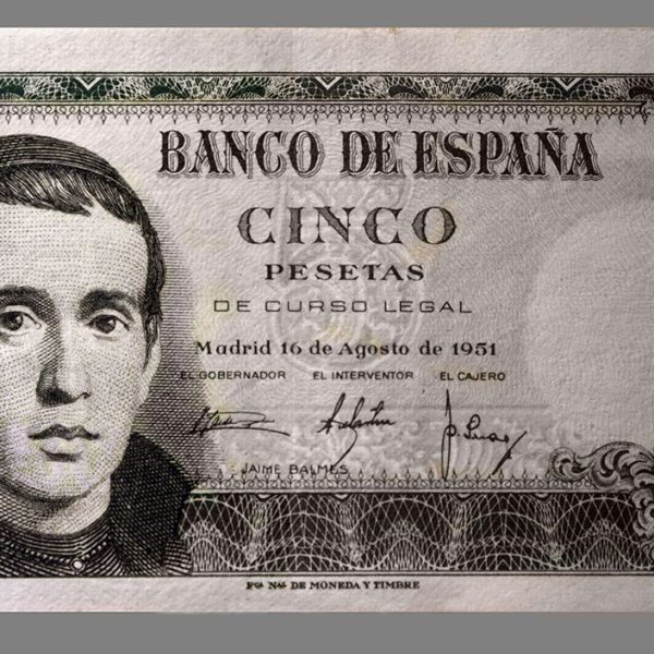 Vic.- Casa Bojons, S. XVIII – Museu Balmes – Bitllet de cinc pessetes emissió de 1951 dedicat a Jaume Balmes (7/2026)